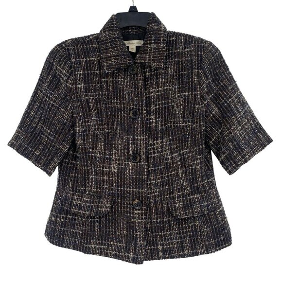 Coldwater Creek Size 10 Tweed Blazer Short Sleeve Jacket Wool Blend - Picture 1 of 13